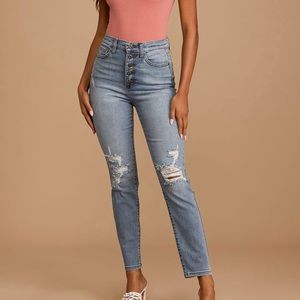 Light Wash Denim High Rise Distressed Skinny Jeans
